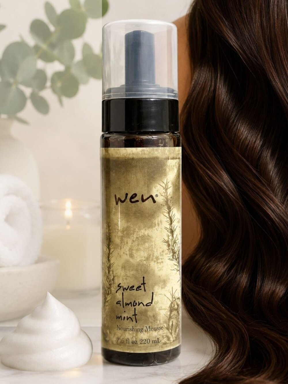 Wen Nourishing Mousse Full Size Sweet Almond Mint by Chaz Dean 7.5 fl oz